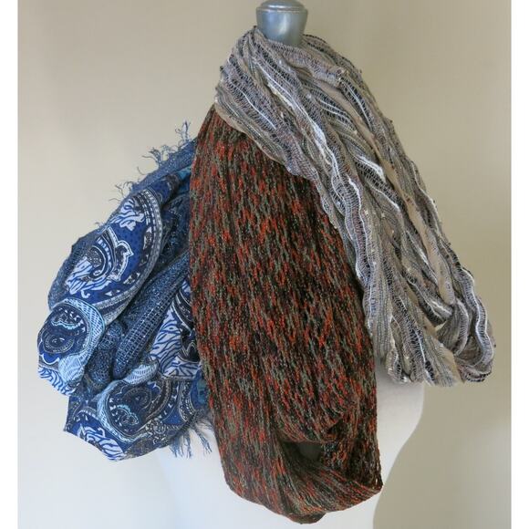 INFINITY SCARVES Bundle of 3 Paisley/Metallic Threads/Open Knit Multi Color Fall - Picture 1 of 4